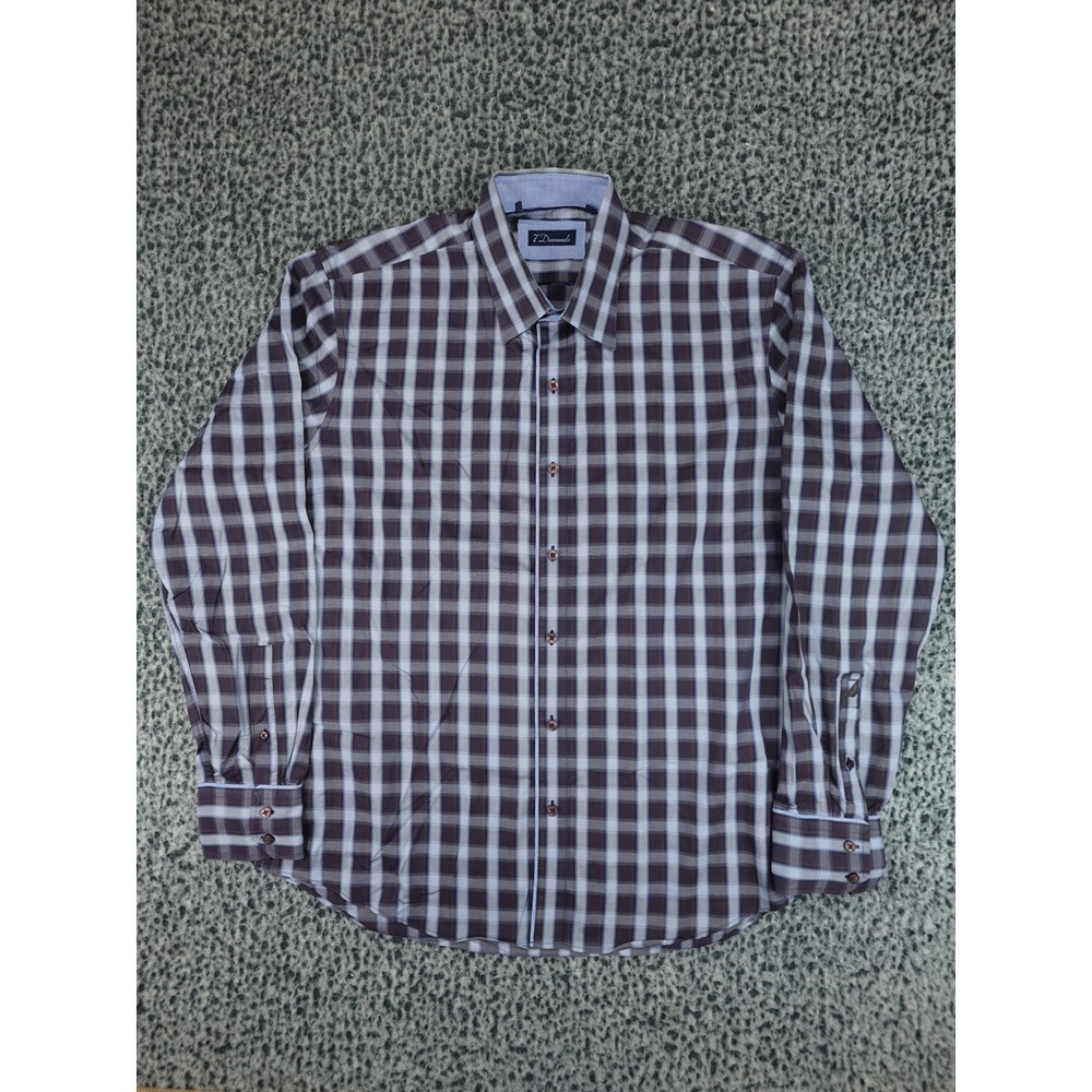 7 Diamonds Button Down Shirt Mens XL Brown Plaid Long Sleeve Casual